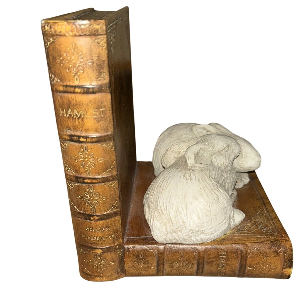Vintage Style Rabbit on Faux Hamlet Book Bookend Bunny Decor Ceramic/Resin - Picture 5 of 8